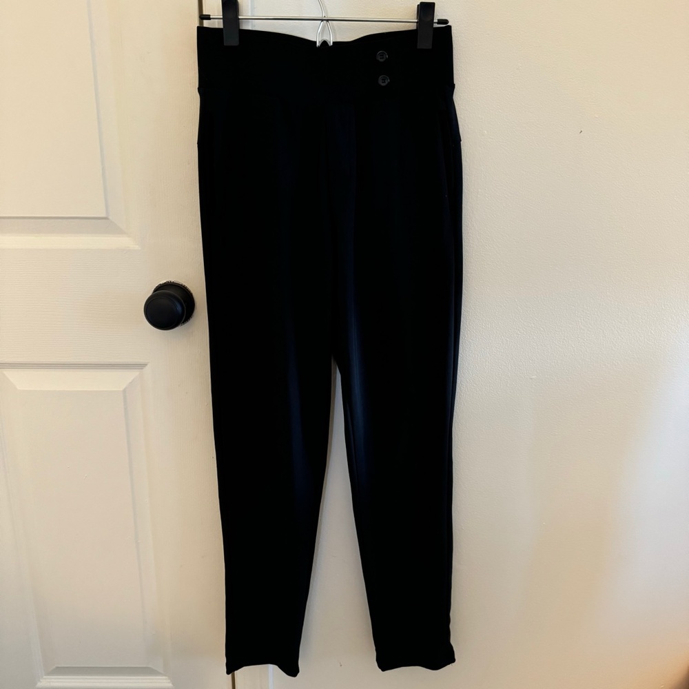 TJ Maxx Tall Chino Black Stretchy Trousers sz S Faux Back Pockets and Buttons